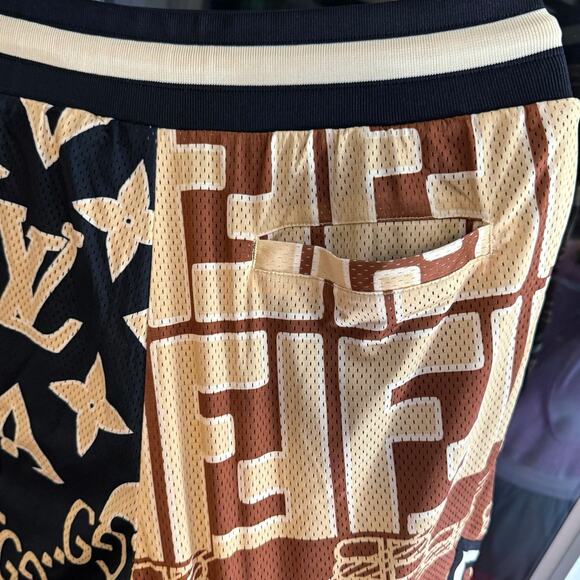 •NWT• SECRET CLUB OVERSIZED MONOGRAM
MESH SHORTS Large Gold/Brown • NEW - Picture 8 of 15